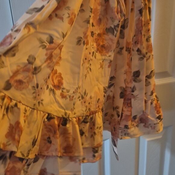 🎁3/$30🎁 Ruffled Floral Pink Dress with Tie Waist Sz Large - Picture 5 of 5